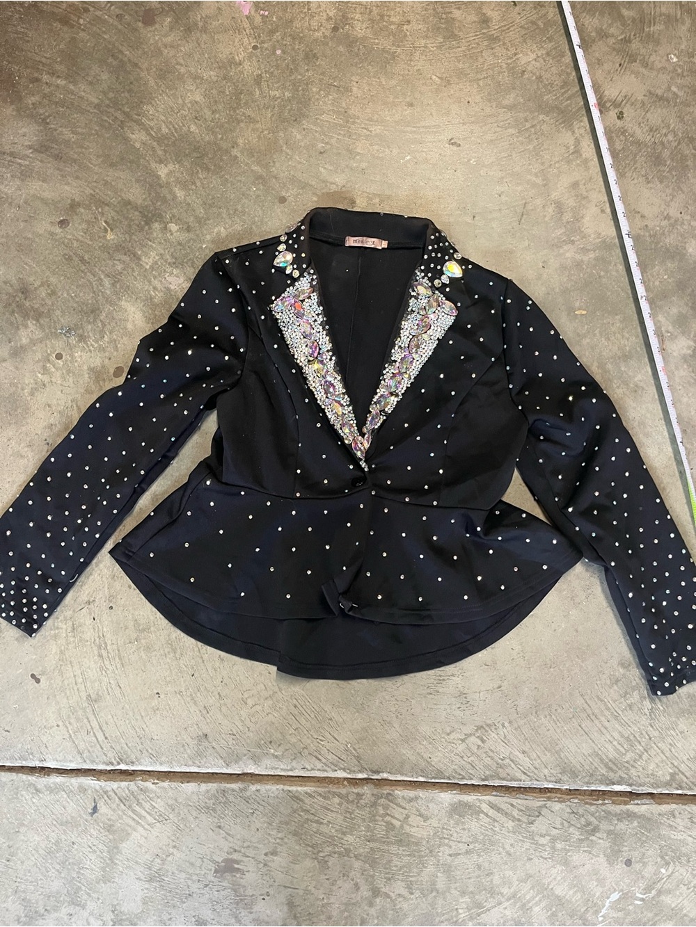 Black Embellished Peplum Blazer with Crystal Trim